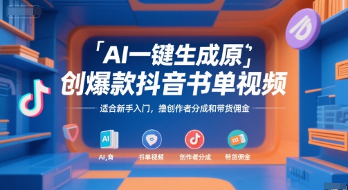 AI一键生成原创爆款抖音书单视频，适合新手入门，撸创作者分成和带货佣金【揭秘】-网创教程