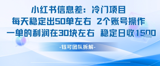 小红书信息差冷门项目一单利润30块每天稳定1.5k左右2个账号操作-网创教程
