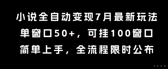小说全自动变现7月玩法，单窗口50+，可挂100窗口，简单上手，全流程限时公布【揭秘】-网创教程