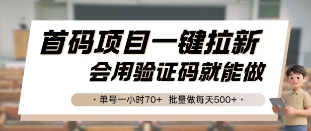 首码项目一键拉新，会用验证码就能做 单号一小时70+，批量做每天5张【揭秘】-网创教程