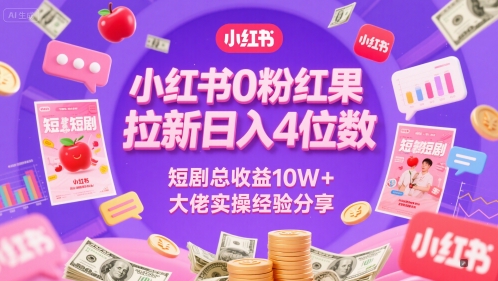 小红书0粉红果短剧拉新日入4位，数短剧总收益10W+大佬实操经验分享-网创教程