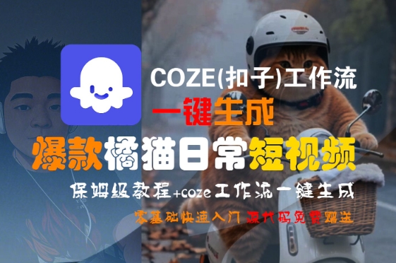 COZE(扣子)工作流一键生成爆款橘猫日常短视频，保姆级教程，零基础快速入门-网创教程