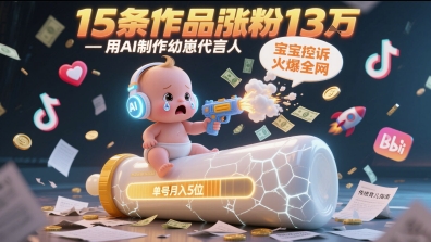 用AI制作幼崽代言人，宝宝的控诉火爆全网，15条作品涨粉13W，单号月入5位数实操教程-网创教程