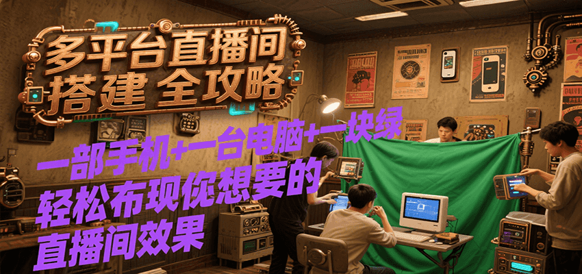多平台直播间搭建全攻略，一部手机+一台电脑+一块绿布轻松实现你想要的直播间效果-网创教程