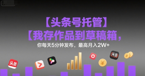 【头条号托管 】我存作品到草稿箱，你每天5分钟发布，最高月入2W+【揭秘】-网创教程