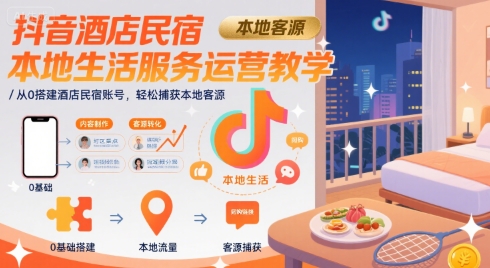 抖音酒店民宿本地生活服务运营教学，从0搭建酒店民宿账号，轻松捕获本地客源-网创教程