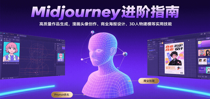 Midjourney进阶指南：高质量作品生成，漫画头像创作、商业海报设计、3D人物建模等-网创教程