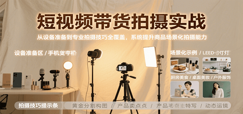 短视频带货拍摄实战，从设备准备到专业拍摄技巧全覆盖，系统提升商品场景化拍摄能力-网创教程