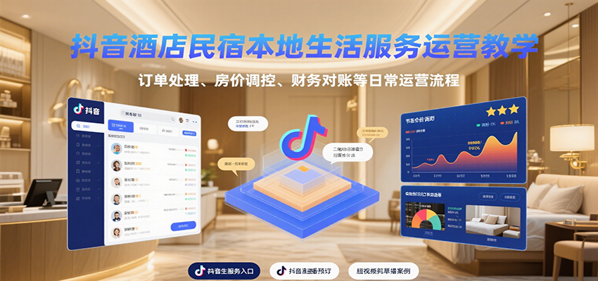 抖音酒店民宿本地生活服务运营教学，订单处理、房价调控、财务对账等日常运营流程-网创教程