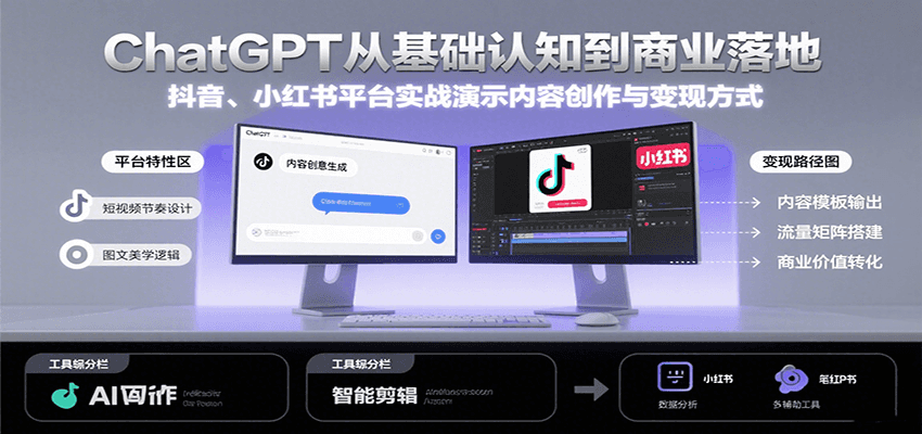 ChatGPT从基础认知到商业落地，实战演示抖音、小红书等平台的内容创作与变现-网创教程