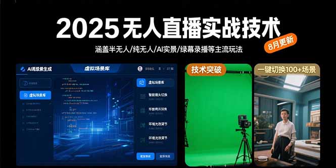 2025无人直播实战技术-8月，涵盖半无人/纯无人/AI实景/绿幕录播等主流玩法-网创教程