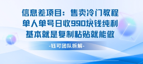 信息差项目：售卖冷门教程单人单号日收9张纯利基本就是复制粘贴就能做-网创教程