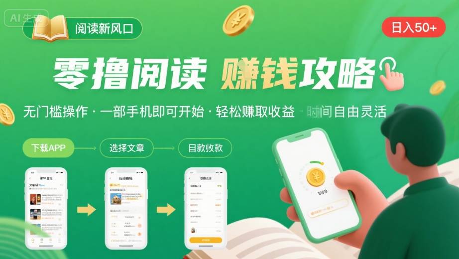 零撸阅读新风口，无门槛轻松挣，一部手机，日入 50-3张【揭秘】-网创教程