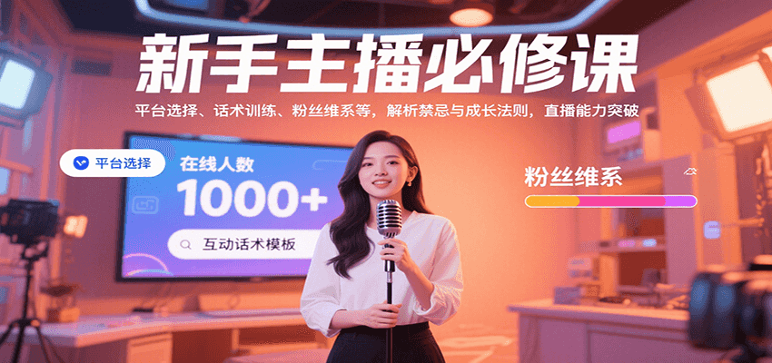 新手主播必修课：平台选择、话术训练、粉丝维系等，解析禁忌与成长法则，突破直播能力-网创教程