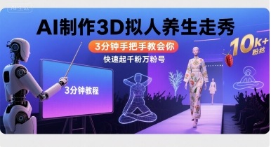 Ai制作3D拟人养生走秀，3分钟手把手教会你，快速起千粉万粉号-网创教程