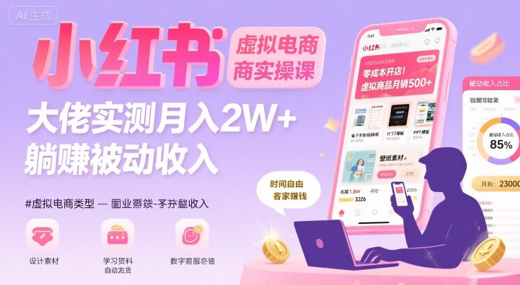 小红书虚拟电商，大佬实测月入2W+，实现被动收入-网创教程