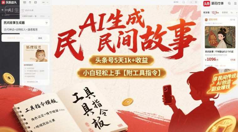 AI生成民间故事，头条号5天1k+，小白轻松上手【附工具指令】-网创教程