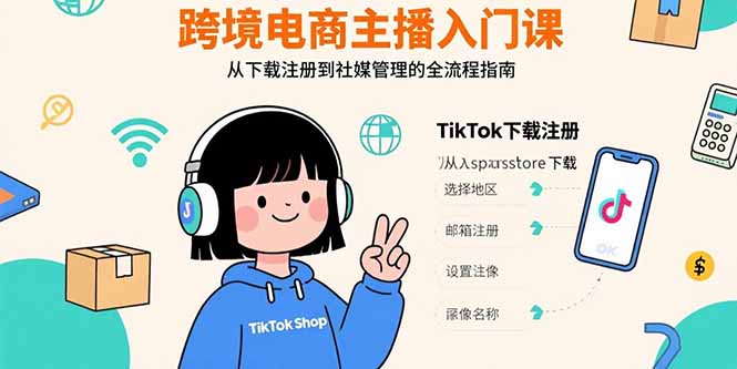 跨境电商主播入门课，TikTok下载注册，支付工具配置，社媒账号管理全流程-网创教程