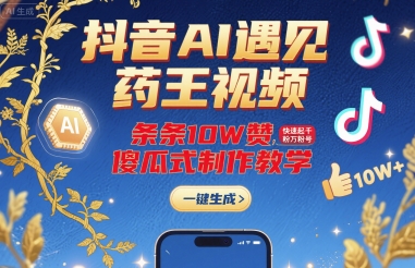抖音AI遇见药王视频，条条10W赞，快速起千粉万粉号，傻瓜式制作教学-网创教程