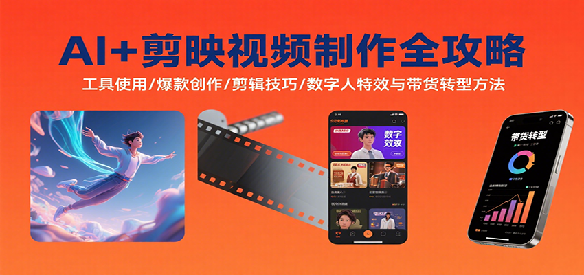 AI+剪映视频制作全攻略：工具使用/爆款创作/剪辑技巧/数字人特效与带货转型方法-网创教程