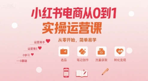 小红书电商从0到1实操运营课，从零开始，简单易学-网创教程