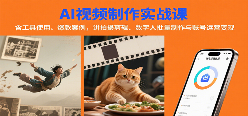 AI视频制作实战：含工具使用、爆款案例，讲拍摄剪辑、数字人批量制作与账号运营变现-网创教程
