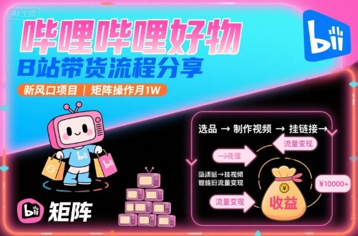 哔哩哔哩好物，B站带货流程分享，新风口项目，矩阵操作月1W-网创教程