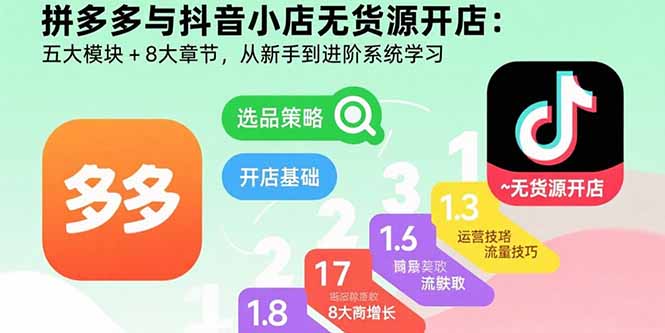 拼多多与抖音小店无货源开店：五大模块+8大章节，从新手到进阶系统学习-网创教程