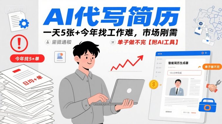 AI代写简历，一天5张+今年找工作难，市场刚需，单子做不完【附AI工具】-网创教程