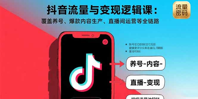 抖音流量与变现逻辑课：覆盖养号、爆款内容生产、直播间运营等全链路-网创教程