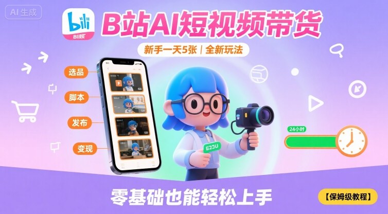 B站AI短视频带货，新手一天5张，全新玩法【保姆级教程】-网创教程