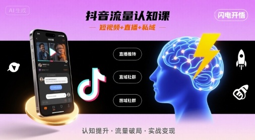 抖音流量认知课，短视频+直播+私域，认知提升，闪电开悟-网创教程