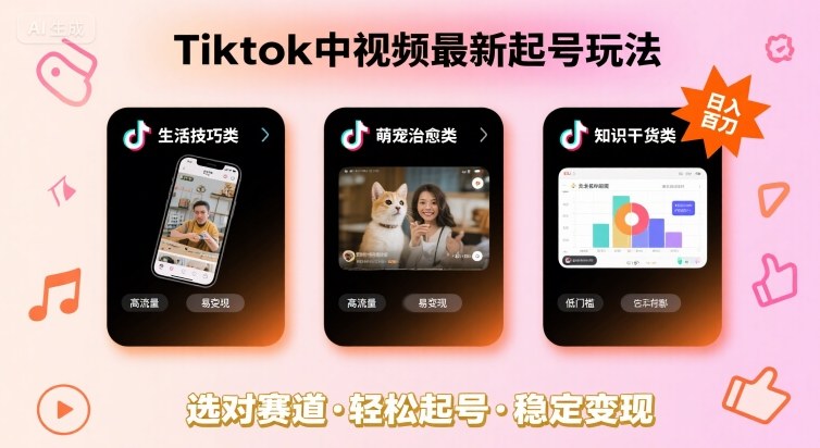 Tiktok中视频最新起号玩法，想要日入百刀，做好这几个赛道就可以了-网创教程