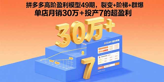 拼多多高阶盈利模型49期，裂变+阶梯+群爆  单店月销30万+投产7的超盈利-网创教程