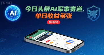 今日头条AI军事赛道，单日收益多张 ，手机可做【附指令】-网创教程