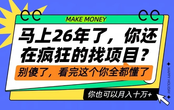 26年了，不要再疯狂的找项目了，看完这个你也可以月入十个W【揭秘】-网创教程