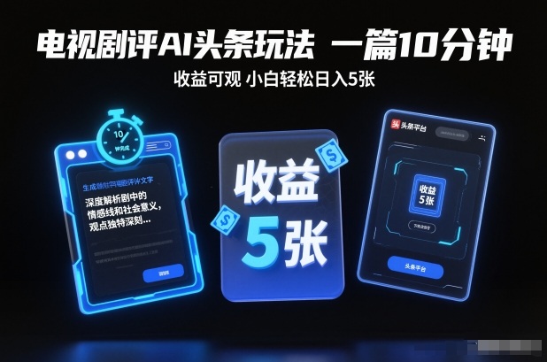 电视剧评AI头条玩法，一篇10分钟，收益可观，小白轻松日入5张+【独家】-网创教程