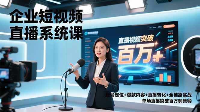 企业短视频直播系统课，账号定位+爆款内容+直播转化+全链路实战，单场直播突破百万销售额-网创教程