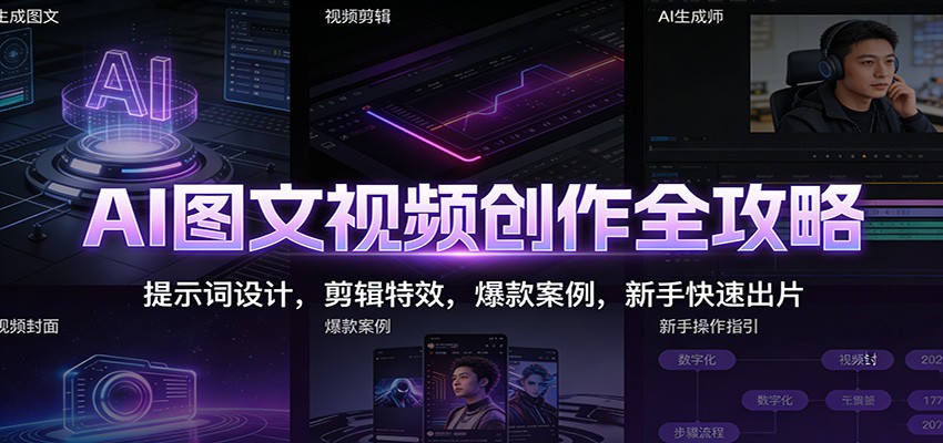 AI图文视频创作全攻略：提示词设计，剪辑特效，爆款案例，新手快速出片-网创教程