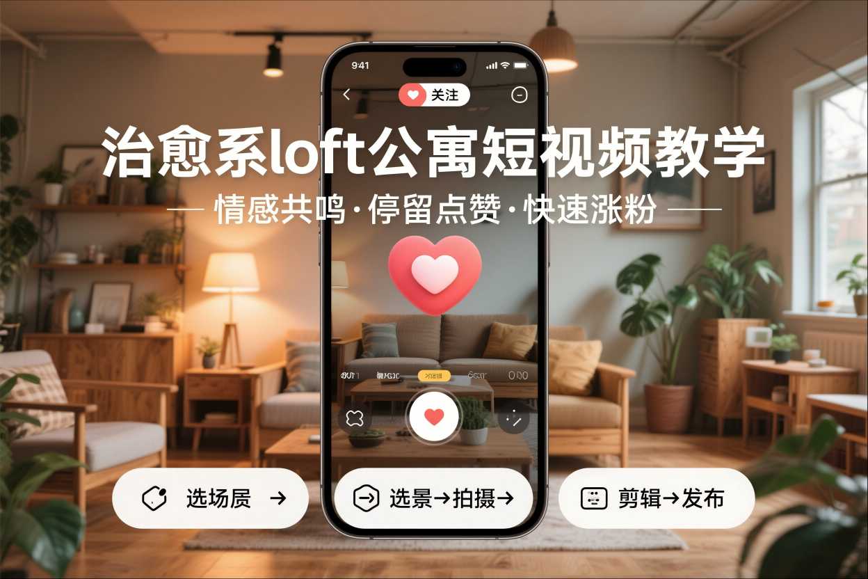 治愈系loft公寓短视频制作教学，情感共鸣引停留点赞关注，快速起号涨粉-网创教程