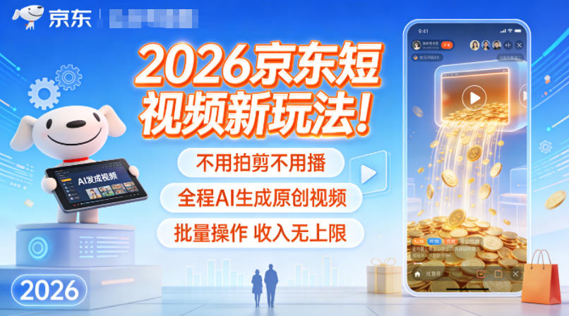 2026京东短视频新玩法！不用拍剪不用播，全程AI生成原创视频，批量操作收入无上限-网创教程