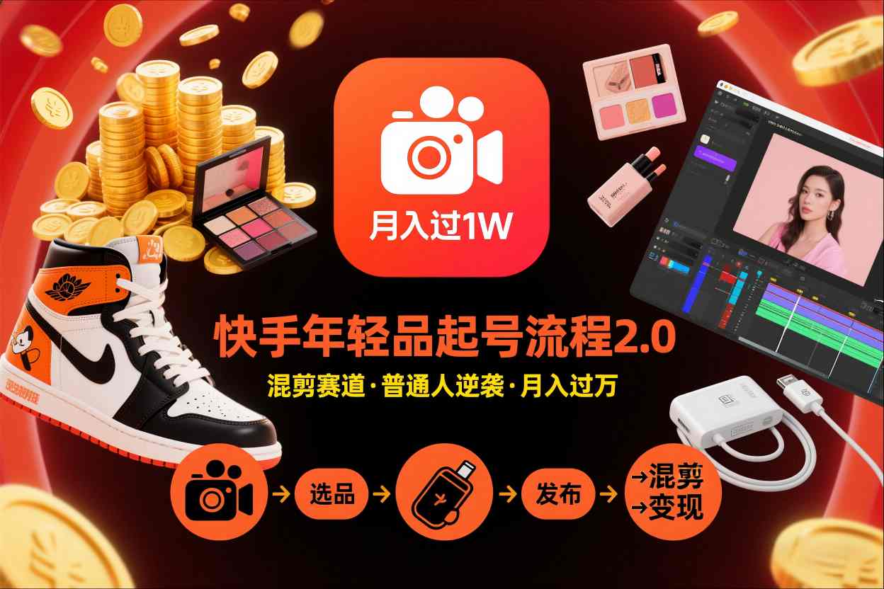 快手短视频带货年轻品起号流程2.0，快手年轻品混剪赛道，普通人也能月入过1W-网创教程