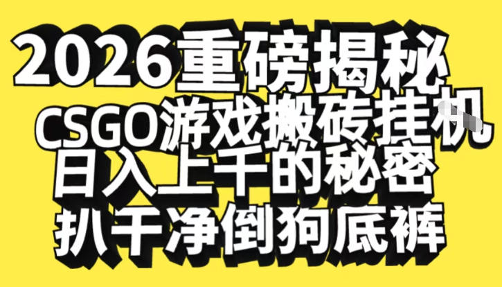 2026开年重磅解密,CSGO游戏搬砖挂G日入1k+的秘密,把倒狗的底裤扒干【揭秘】