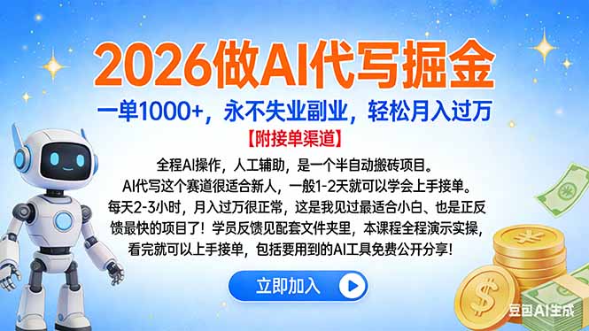 2026做AI代写掘金，一单1000+，永不失业副业，轻松月入过万-网创教程